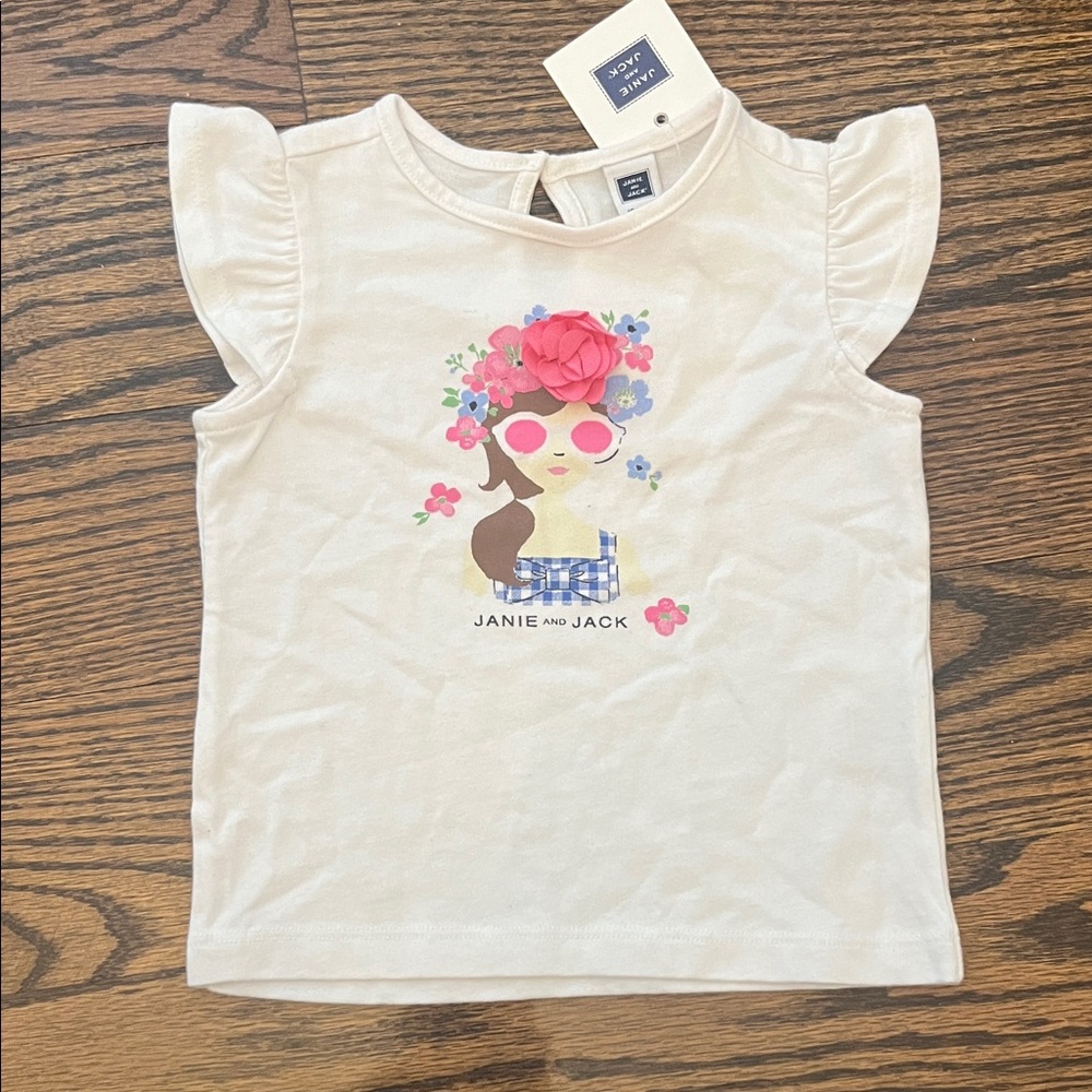 Janie and Jack White Tee with Floral Graphic